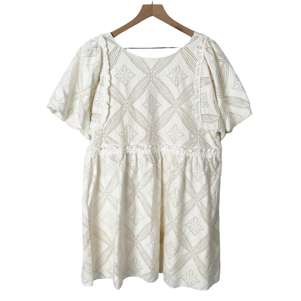 Sézane Livy Dress Parisian Ecru Off White Mix Woven Lace Short Puff Sleeve Mini - Picture 7 of 15